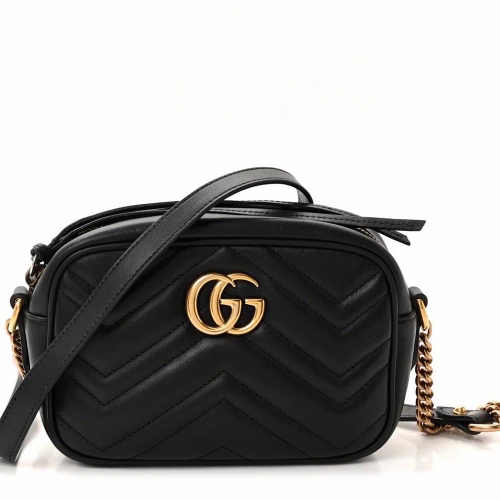 Gucci Black Chevron Leather Crossbody with Gold GG *Barely Used* No Scratches